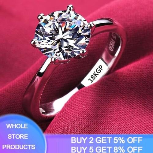 With Certificate Never Fade 18K White Gold Ring for Women Solitaire 2.0ct Round Cut Zirconia Diamond Wedding Band Bridal Jewelry