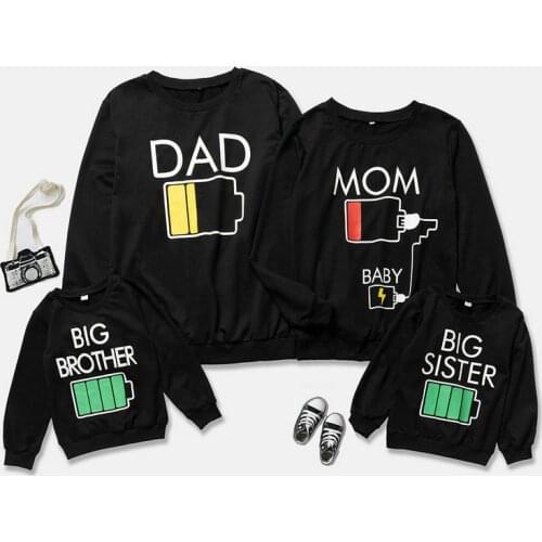 Winter Black Battery Big Sister Brother Family Matching Shirt Outfits Clothes Long Sleeve Mom Dad Daughter Son Sweatshirt Hoodie