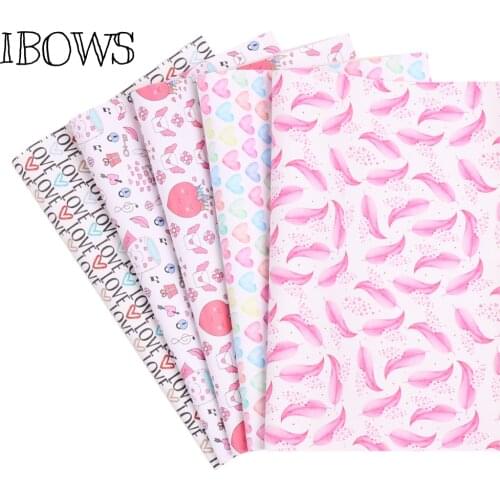 IBOWS 22*30cm 1pc Valentines Day Faux Synthetic Leather Sheet Heart Love Printed Fabric DIY Hair Bow Handmade Bag Shoe Material