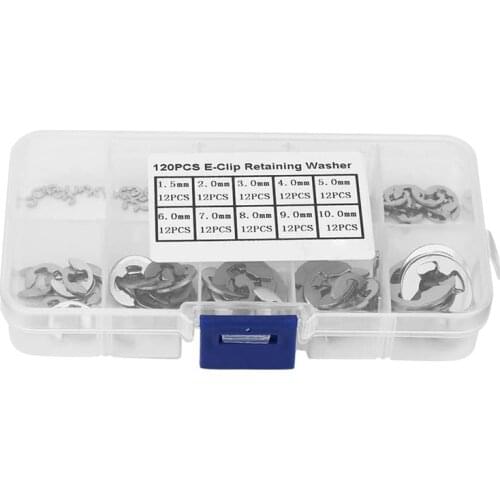 120 Pieces of Circlip Combination Elastic Safety Ring Made of Stainless Steel (304) E-Clamp (1.5mm-10mm)