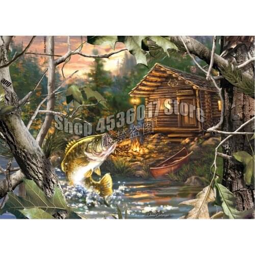 5D DIY Diamond embroidery Houses Lakes & Rivers Fishing diamond painting Cross Stitch full Rhinestone mosaic decoration gift