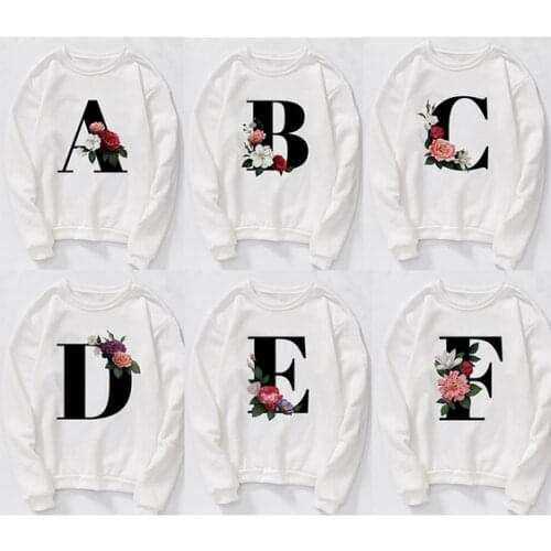 A C D E F English Alphabet Harajuku Hoodie Women Ullzang Cute Sweatshirt 90s Fashion Graphic Hoody Female Graphic Pullover
