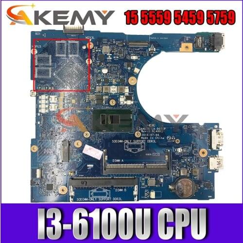 Akemy I3-6100U FOR Dell Inspiron 15 5559 5459 5759 Motherboard AAL15 LA-D071P Mainboard CN-027G19 27G19 100% tested