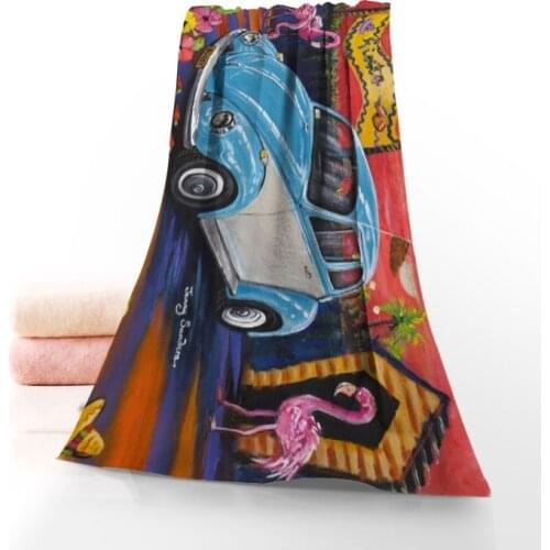 Watercolor Car Beetle Design Fashion Customized Towel Printed Cotton Face/Bath Towels Microfiber Fabric For Kids Men Women