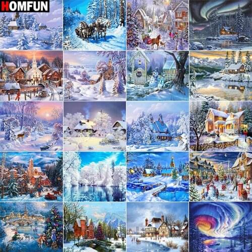 HOMFUN 3D Diamond Painting "House snow east view" DIY Full Rhinestones Drill Cross-stitch Kits Square Round Diamond Embroidery