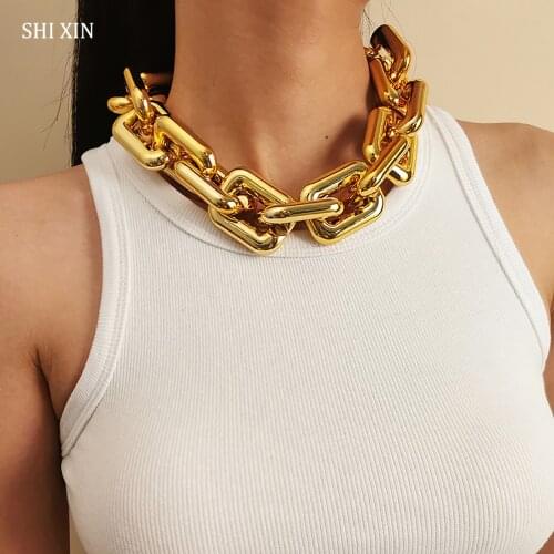 SHIXIN CCB Material Hiphop Big Short Choker Collar Necklace for Women Punk Large Thick Link Chain Necklace on Neck Egirl Jewelry