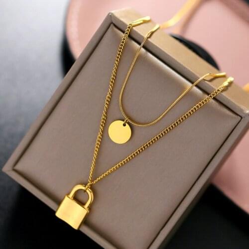 316L Stainless Steel New Fashion Upscale Jewelry 2 Layer Lovers Lock love you Charms Chain Choker Necklaces & Pendants For Women