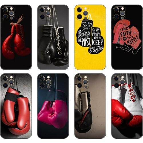 Black tpu case for iphone 5 5s se 2020 6 6s 7 8 plus x 10 XR XS 11 12 mini pro MAX back cover Boxing Gloves