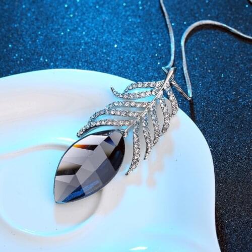 Sparkling Crystal Leaf Long Necklace For Women Bijoux Statement Pendants New Fashion Jewelry