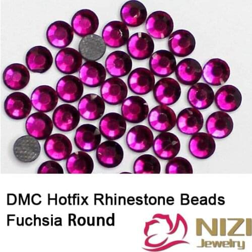 DMC Hotfix Crystal Rhinestones Many Sizes Fuchsia Color Round Glass Flatback Strass Iron On Stones For Craft Garment Accessories
