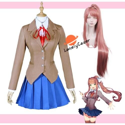 Doki Doki Literature Club Monika Sayori Cosplay Costume Yuri Natsuki Wig School Uniform Jacket Shirt Vest Skirt Tie Girls Women