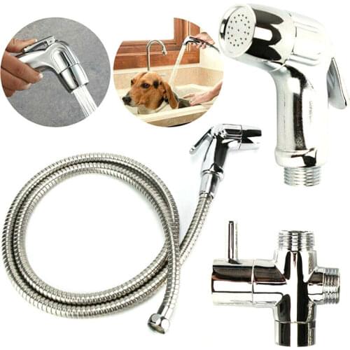 Home Stainless Steel Bidet Sprayer Shattaf Home Bathroom Toilet T-Adapter & Hose Kit