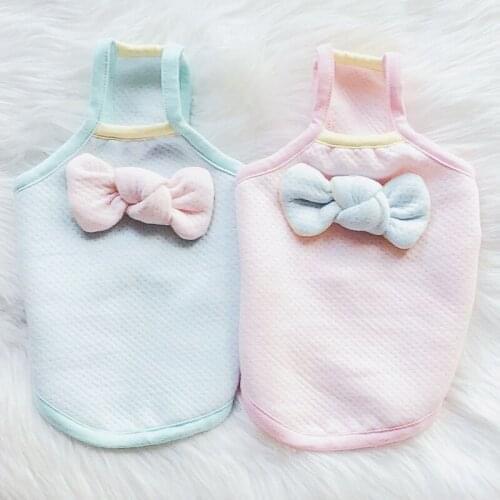 Breathable Pet Clothes Padded Vest With Bowknot Refreshing Pink Blue Tank Top Coat Jacket For Small Dogs Yorkie Pug Cat Outfit L
