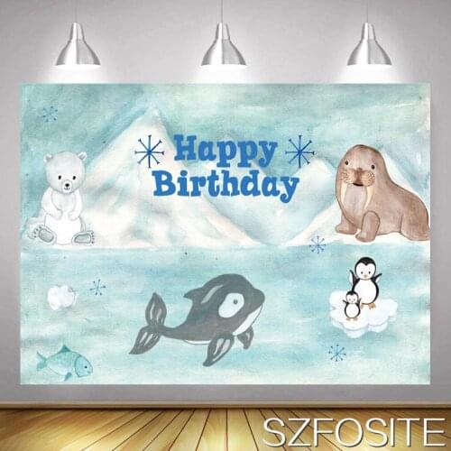 Cartoon Penguin Polar Bear Animal Photography Background Boy Birthday Party Decoration Baby Bath Newborn Custom Backdrop Photo