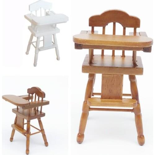 G05-X5085 children baby gift Toy 1:12 Dollhouse mini Furniture Miniature wooden Childrens high dinning chair brown 1pcs