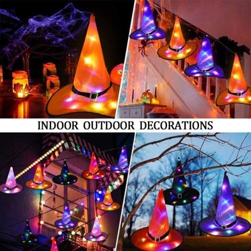 Halloween LED Witch Hat Halloween Outdoor Tree Hanging Decor Black Glowing Wizard Hat For Adult Kids Cosplay Horror Costume Prop
