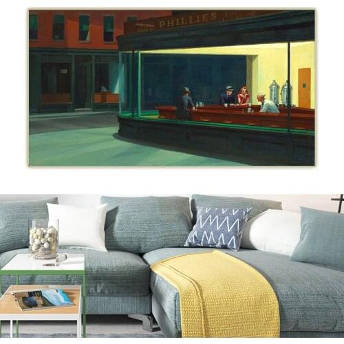 Nighthawks,1942, by Edward Hopper Canvas Oil Painting Art Aesthetic Picture Poster Wall Backdrop Hanging Decor Home Decoration