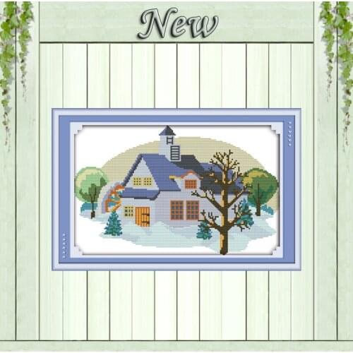 Winter wonderland house scenery Painting Counted Printed on canvas DMC 14CT 11CT Cross Stitch DIY Needlework Kits Embroidery Set
