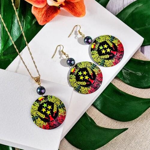 Hawaiian Fashion Polynesian Trendy Jewelry Sets Wholesale Women Marshall Circular Flag Earrings Necklaces Set Beach Accessories