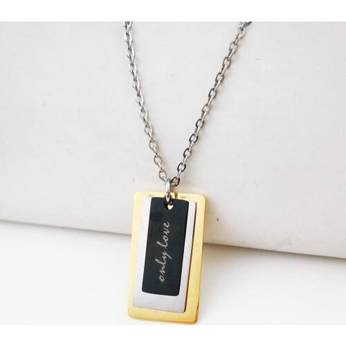 Korean Fashion Trend Titanium Steel Necklace Tricolor Rectangular Brand Letter Pendant Necklace Jewelry