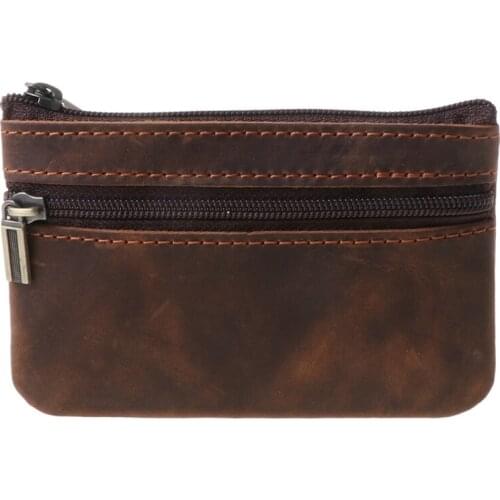 Cowhide Slim Coin Purse Women Coin Purse Men Zipper Around Wallet Card Holder L93F