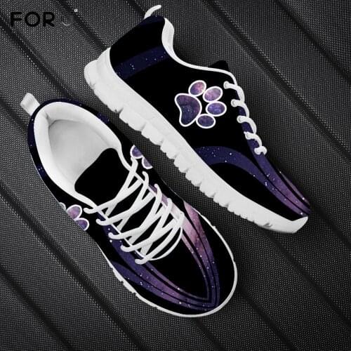 FORUDESIGNS Cute Cartoon Galaxy Dog Paw Love Heart Print Shoes Women Casual Spring/Autumn Mesh Sneakers Breathable Ladies Shoes