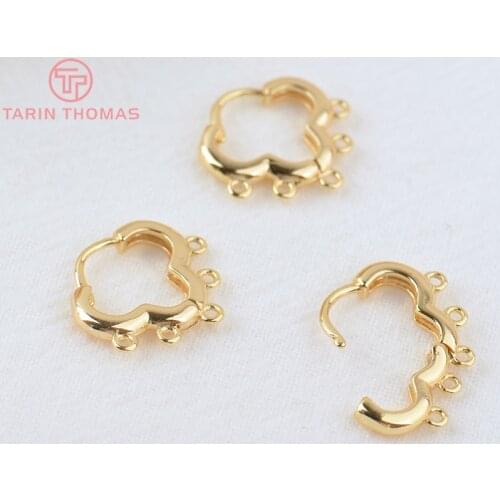 4PCS 16x17MM 24K Gold Color Plated Brass Earring Hoop with Hanging Hole High Quality DIY Jewelry Making Findings
