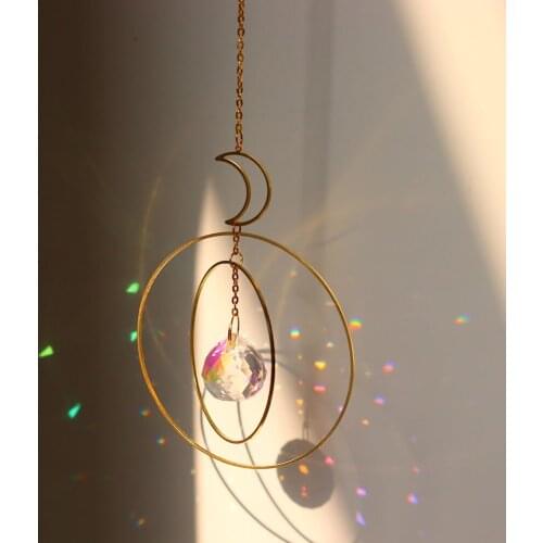 Moon Ring Rainbow Crystal Sun Catchers Hanging Prism Ornament Pendant Home Garden Car Decoration