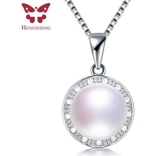 HENGSHENG Fashion Jewelry 925 Sterling Silver Round Zircon Pendant 100% Genuine Natural Freshwater Pearl Pendant Hot Sale