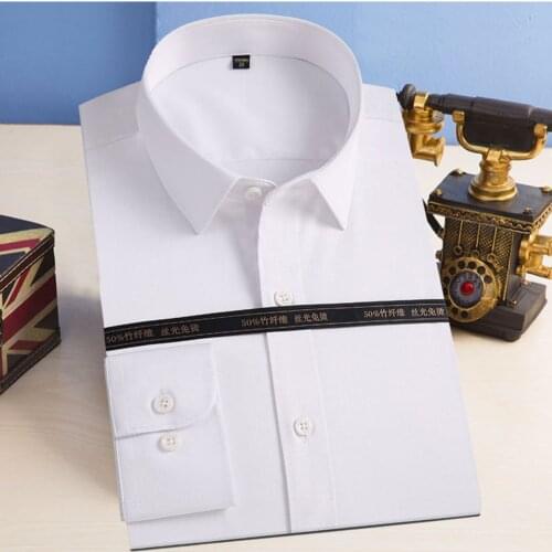 Mens Bamboo Fiber Long Sleeve Business Formal Social Dress Shirt Solid Color Non Iron Soft Regular Fit Casual Shirt Clothing