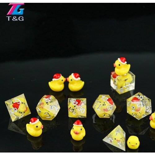 Creative Sharp Edge Dice Set Santa Duck 7pcs/set D4-D20+ PU Bag DND RPG Gift Boardgame Funny Unique Christmas Gift