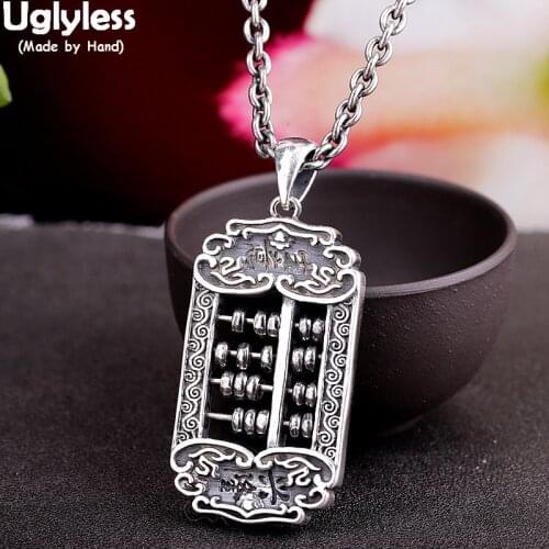 Uglyless Movable Beads Abacus Pendants for Men Thai Silver Vintage Fashion Jewelry Solid 925 Silver Square Necklaces NO Chains