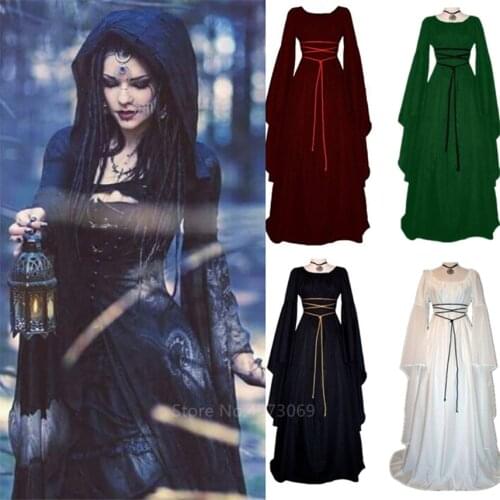 2020 New Medieval Witch Dress for Women Halloween Carnival Party Cosplay Performance Clothing Middle Ages Vampire Bride Costumes