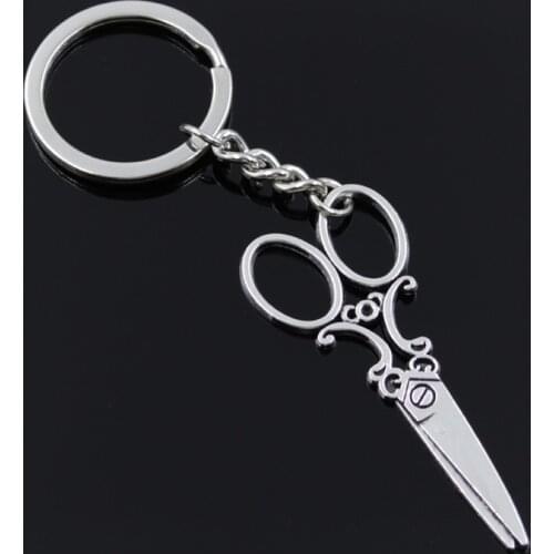New Fashion Men 30mm Keychain DIY Metal Holder Chain Vintage Sewing Scissors 61x25mm Gold Color Bronze Silver Color Pendant Gift