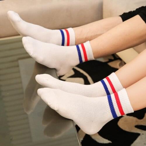 New Design Two Striped Socks Lovers Women Men Cotton Blue Black White Mint Green Meias Calcetines Mujer