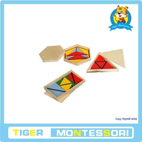 Wholesale professional montessori material wooden educational toy sensorial Constructive Triangles With 3 Boxes