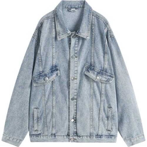 Spring Autumn Womens Tooling Jackets Loose Large Size Denim Coats Casual Trendy Lady Overcoats Jeans Clothing Solid Mujer