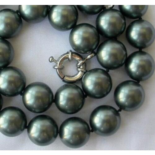 Stunning big 14mm round Tahiti black south sea shell pearl necklace AAA style Fine Noble real Natural free shippi