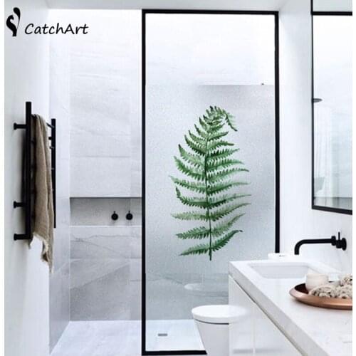 Window film Frosted Privacy Glass Door for Living Room or Bathroom Home Decor For Living Room Green Plant Print YYLZ1004