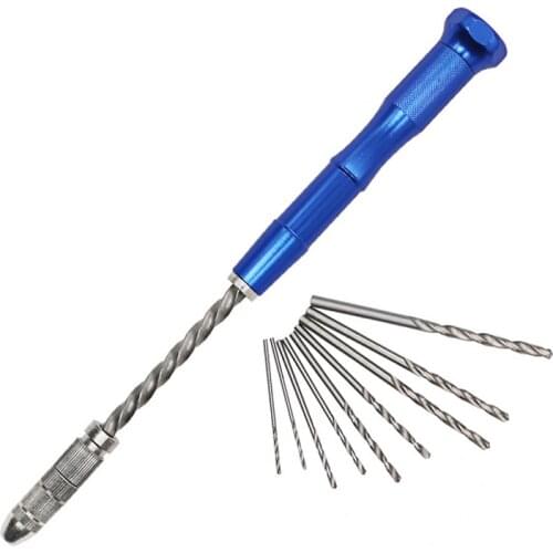 Professional Manual Spiral Hand Drill Woodworking Mini Spiral Hand Push Drill with 10pcs Twist Drills Hand Tools