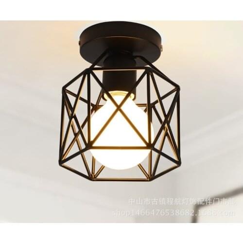 Industrial Ceiling Lamp Shade Fixture For Hallway Entrance Aisle Porch Square Diamond Iron Chandelier Pendant Light MJ710