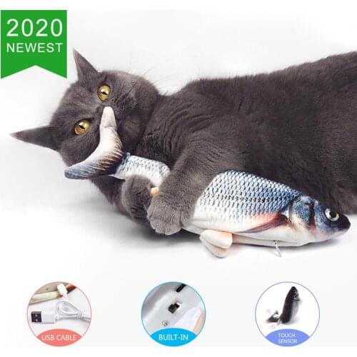Cat Fish Toy Electronic USB Charging Simulation Fish Toys for Chewing Playing Biting Stuffed Pillow 30cm Interactive Moving Fish