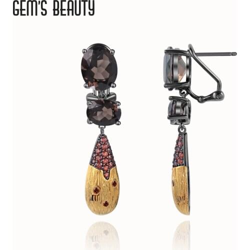 GEMS BEAUTY 925 Sterling Silver Oval Cut Natural Smoky Quartz Stud Earrings Vintage Handmade For Women Jewellery Stud Earrings