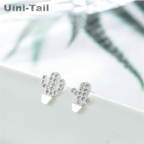 Uini-Tail hot new 925 sterling silver fashion asymmetric cactus micro-set earrings Korean simple temperament trend sweet ED145