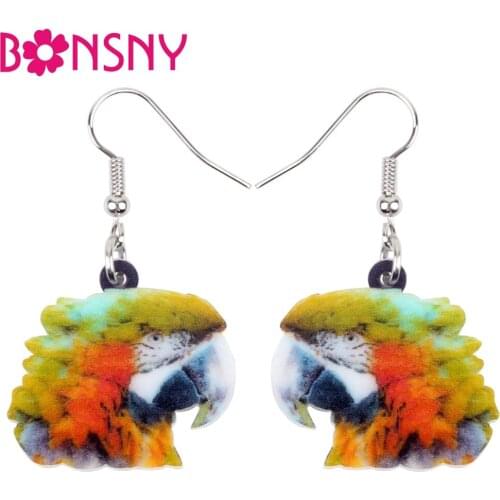 Bonsny Acrylic Novelty Floral Parrot Bird Earrings Big Long Dangle Drop Jungle Tropic Animal Jewelry For Women Girls Teens Gifts