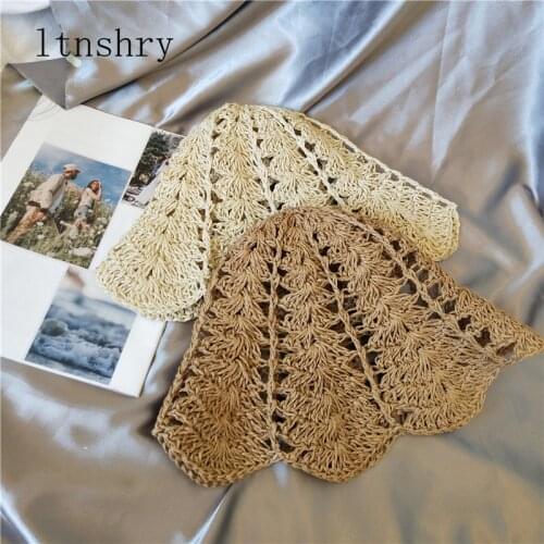 Summer fashion women hats sun hat Bucket cap Sunscreen cap straw hat printing Foldable out door Holiday Beach hat Breathable