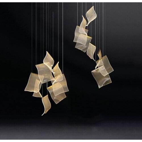 Light Guide Chandelier Lighting Postmodern Creative LED Adjustable Hanging Lamp for Dining Living Room Duplex Rotating Staircase