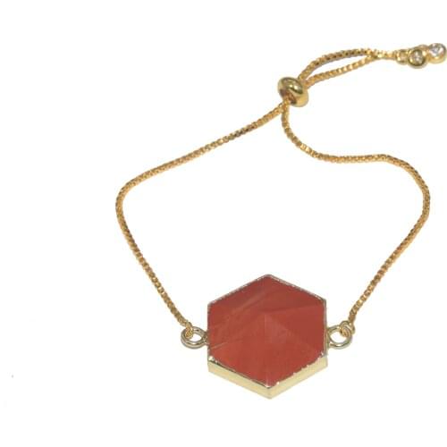 Gold Bezel Natural Blood stone connector bracelet femme 2019 Red hexagonal stone adjustable bracelet for women jewelry making