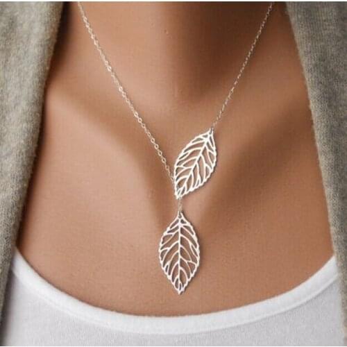 New Fashion Vintage Punk Gold And Silver color Hollow Two Leaves Pendant Necklace For Women