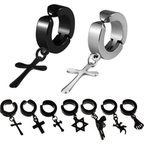 1Piece Punk Black Multiple Styles Stainless/Titanium Steel Stud Earrings For Men and Women Gothic Street Pop Hip Hop Ear Jewelry